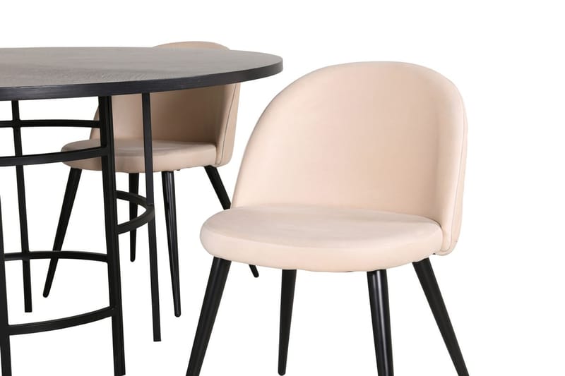 Copenhagen Rund Matgrupp 140 cm med 4 Velvet Matstolar - svart och beige - Möbler - Bord & matgrupp - Matgrupp