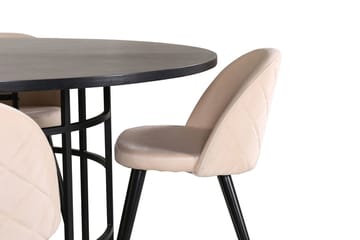 Copenhagen Rund Matgrupp 140 cm med 4 Velvet Matstolar - svart och beige - Möbler - Bord & matgrupp - Matgrupp