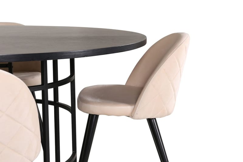 Copenhagen Rund Matgrupp 140 cm med 4 Velvet Matstolar - svart och beige - Möbler - Bord & matgrupp - Matgrupp