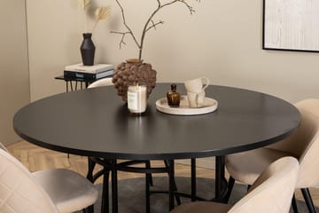 Copenhagen Rund Matgrupp 140 cm med 4 Velvet Matstolar - svart och beige - Möbler - Bord & matgrupp - Matgrupp