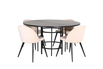 Copenhagen Rund Matgrupp 140 cm med 4 Velvet Matstolar - svart och beige - Möbler - Bord & matgrupp - Matgrupp