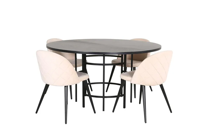 Copenhagen Rund Matgrupp 140 cm med 4 Velvet Matstolar - svart och beige - Möbler - Bord & matgrupp - Matgrupp