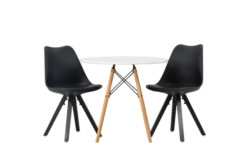 Danburi Matgrupp 60 cm Rund med 2 Zeno stolar, Svart