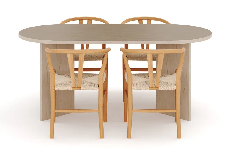 Dano Matbord 180 cm  med 4 Dastoori Matstolar - Travertin / Natur - Möbler - Bord & matgrupp - Matgrupp
