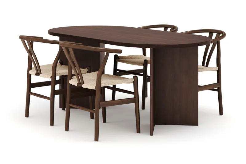 Dano Matbord 180 cm  med 4 Dastoori Matstolar - Valnöt - Möbler - Bord & matgrupp - Matgrupp