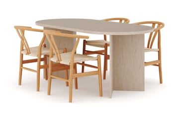 Dano Matbord 180 cm med 4 Dezuid Matstolar - Travertin / Natur - Möbler - Bord & matgrupp - Matgrupp