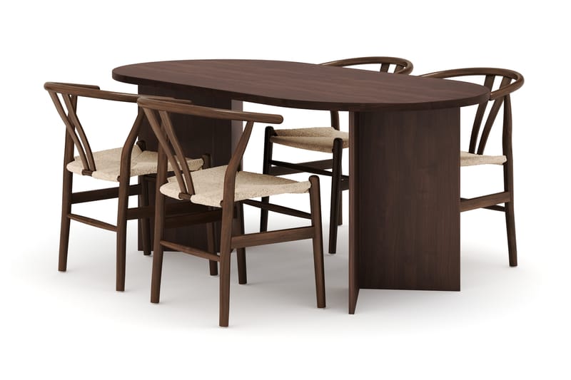 Dano Matbord 180 cm med 4 Dezuid Matstolar, Valnöt