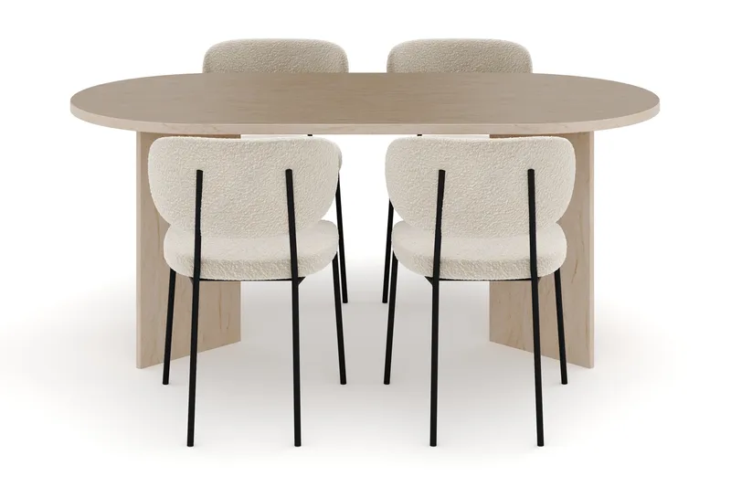 Dano Matbord 180 cm med 4 Gemmiano Matstolar - Travertin / Vit Bouclé - Möbler - Bord & matgrupp - Matgrupp