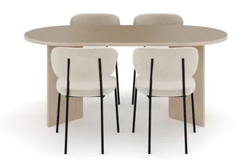 Dano Matbord 180 cm  med 4 Gemmiano Matstolar - Travertin / Vit Bouclé - Möbler - Bord & matgrupp - Matgrupp
