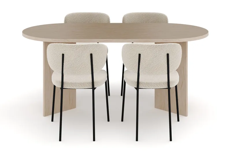 Dano Matbord 180 cm  med 4 Gemmiano Matstolar - Travertin / Vit Bouclé - Möbler - Bord & matgrupp - Matgrupp