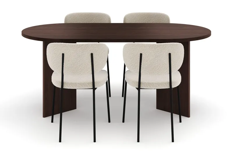 Dano Matbord 180 cm  med 4 Gemmiano Matstolar - Valnöt / Vit Bouclé - Möbler - Bord & matgrupp - Matgrupp
