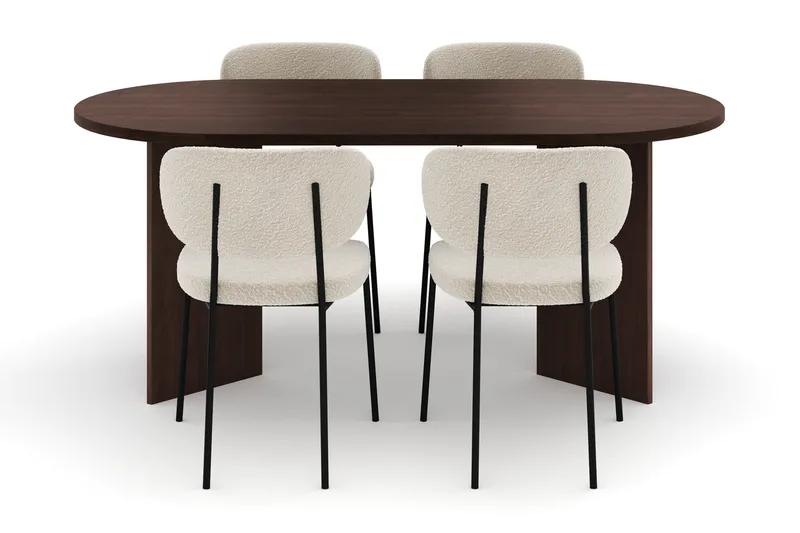 Dano Matbord 180 cm med 4 Gemmiano Matstolar - Valnöt / Vit Bouclé - Möbler - Bord & matgrupp - Matgrupp