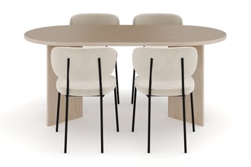 Dano Matbord 180 cm med 4 Heathrow Matstolar - Travertin / Vit Bouclé - Möbler - Bord & matgrupp - Matgrupp