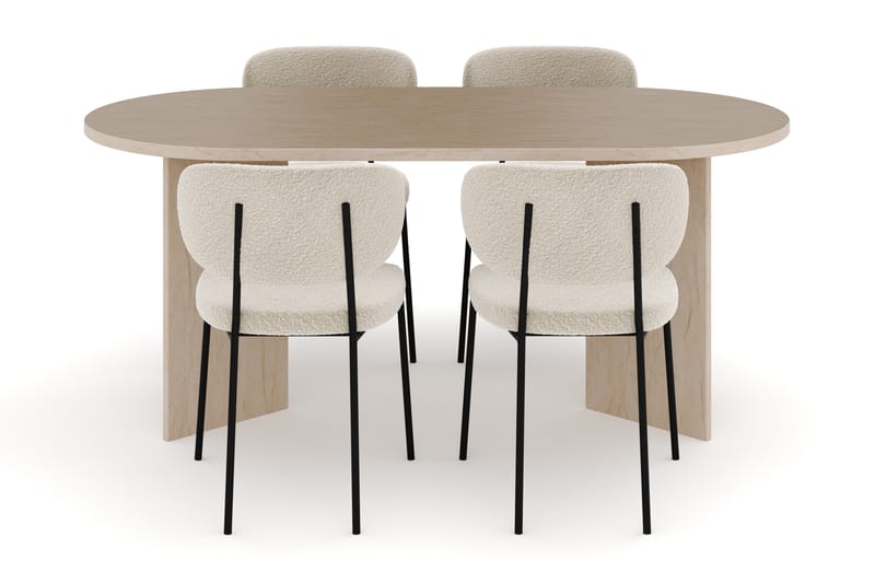 Dano Matbord 180 cm med 4 Heathrow Matstolar - Travertin / Vit Bouclé - Möbler - Bord & matgrupp - Matgrupp