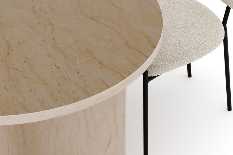Dano Matbord 180 cm med 4 Heathrow Matstolar - Travertin / Vit Bouclé - Möbler - Bord & matgrupp - Matgrupp