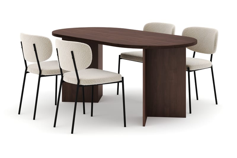 Dano Matbord 180 cm med 4 Heathrow Matstolar, Valnöt / Vit Bouclé