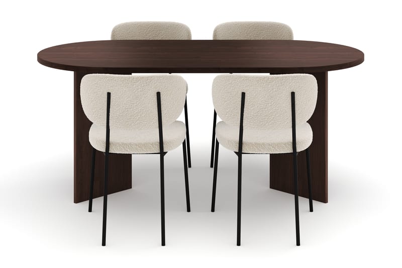 Dano Matbord 180 cm med 4 Heathrow Matstolar - Valnöt / Vit Bouclé - Möbler - Bord & matgrupp - Matgrupp