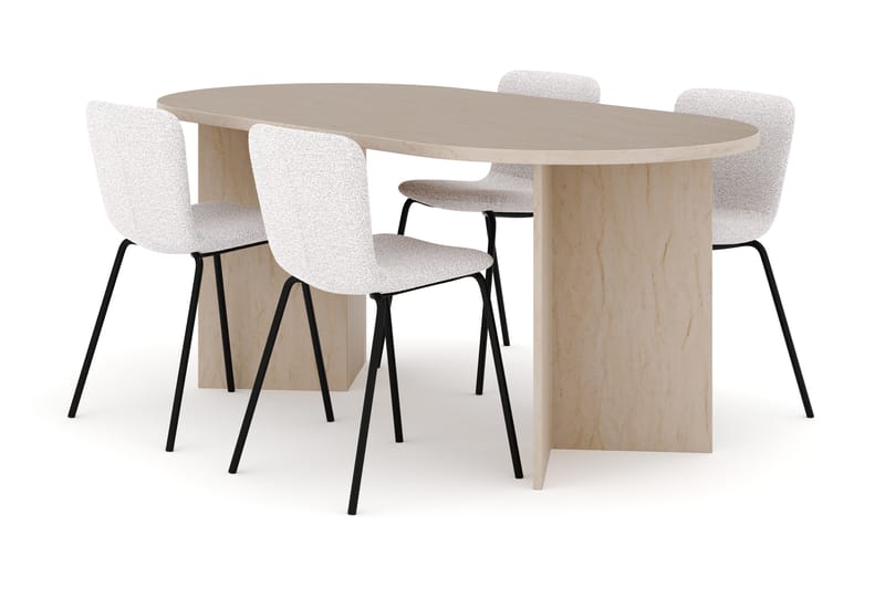 Dano Matbord 180 cm med 4 Katy Matstolar, Travertin / Vit