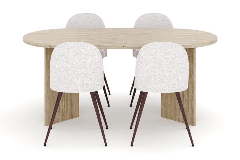Dano Matbord 180 cm med 4 Naira Plus Matstolar - Travertin / Vit - Möbler - Bord & matgrupp - Matgrupp