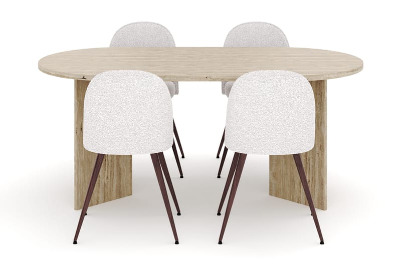 Dano Matbord 180 cm  med 4 Nibe Plus Matstolar - Travertin / Vit - Möbler - Bord & matgrupp - Matgrupp