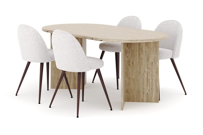 Dano Matbord 180 cm  med 4 Nibe Plus Matstolar - Travertin / Vit - Möbler - Bord & matgrupp - Matgrupp