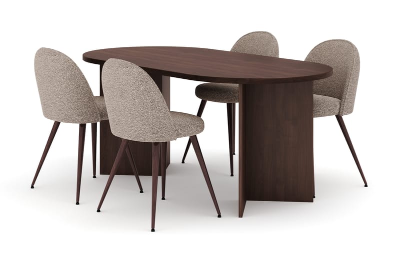 Dano Matbord 180 cm  med 4 Nibe Plus Matstolar, Valnöt / Greige