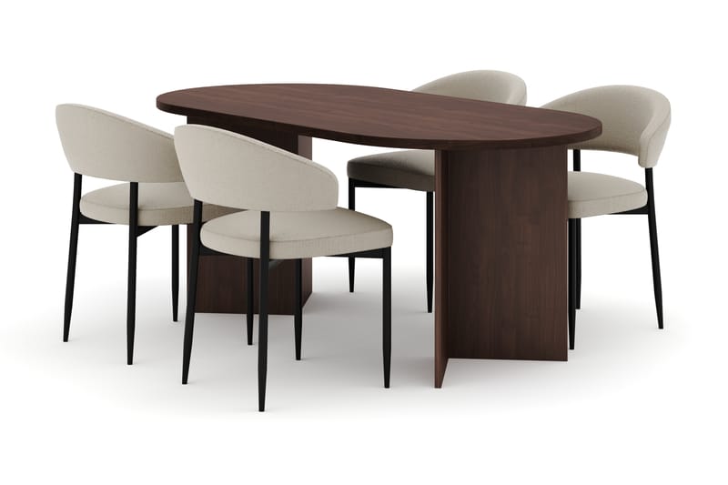 Dano Matbord 180 cm med 4 Sawako Matstolar, Valnöt / Beige