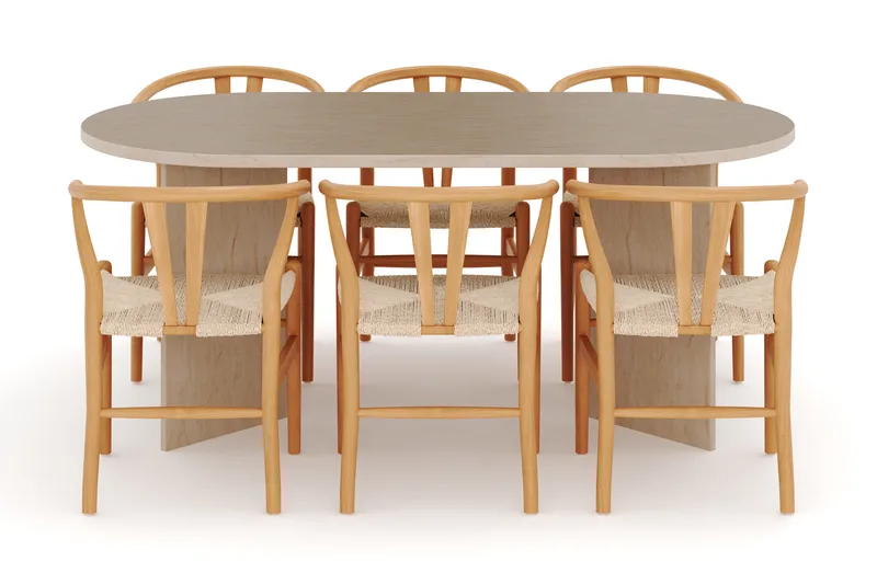 Dano Matbord 180 cm med 6 Dastoori Matstolar - Travertin / Natur - Möbler - Bord & matgrupp - Matgrupp