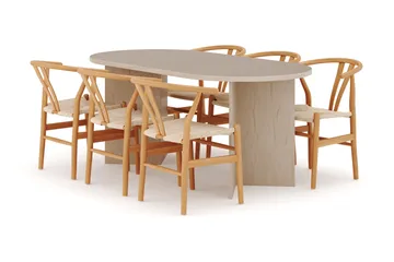 Dano Matbord 180 cm  med 6 Dastoori Matstolar - Travertin / Natur - Möbler - Bord & matgrupp - Matgrupp