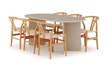 Dano Matbord 180 cm med 6 Dezuid Matstolar - Travertin / Natur - Möbler - Bord & matgrupp - Matgrupp