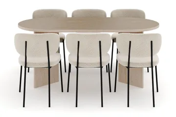 Dano Matbord 180 cm  med 6 Gemmiano Matstolar - Travertin / Vit Bouclé - Möbler - Bord & matgrupp - Matgrupp