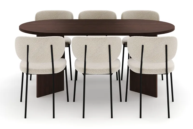 Dano Matbord 180 cm  med 6 Gemmiano Matstolar - Valnöt / Vit Bouclé - Möbler - Bord & matgrupp - Matgrupp