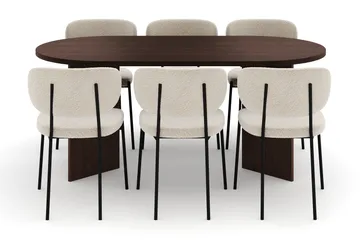 Dano Matbord 180 cm med 6 Gemmiano Matstolar - Valnöt / Vit Bouclé - Möbler - Bord & matgrupp - Matgrupp