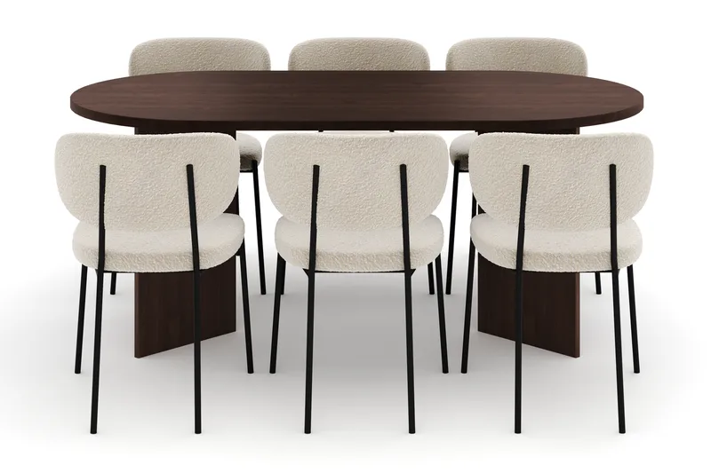 Dano Matbord 180 cm med 6 Gemmiano Matstolar - Valnöt / Vit Bouclé - Möbler - Bord & matgrupp - Matgrupp