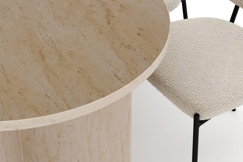 Dano Matbord 180 cm med 6 Heathrow Matstolar - Travertin / Vit Bouclé - Möbler - Bord & matgrupp - Matgrupp