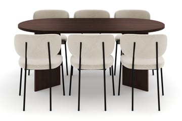 Dano Matbord 180 cm med 6 Heathrow Matstolar - Valnöt / Vit Bouclé - Möbler - Bord & matgrupp - Matgrupp