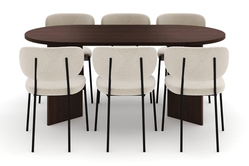 Dano Matbord 180 cm med 6 Heathrow Matstolar - Valnöt / Vit Bouclé - Möbler - Bord & matgrupp - Matgrupp