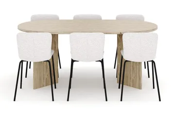 Dano Matbord 180 cm  med 6 Katy Matstolar - Travertin / Vit - Möbler - Bord & matgrupp - Matgrupp