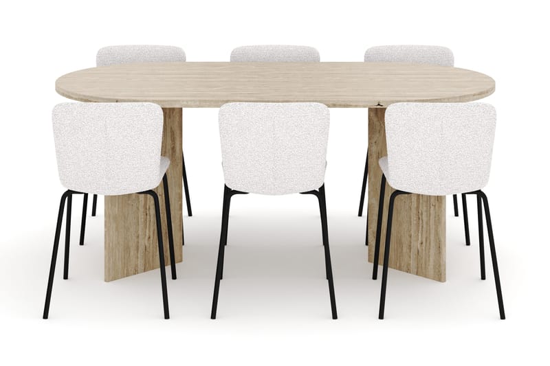 Dano Matbord 180 cm  med 6 Katy Matstolar - Travertin / Vit - Möbler - Bord & matgrupp - Matgrupp