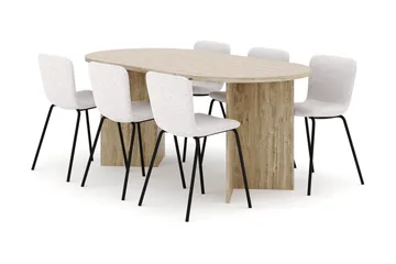 Dano Matbord 180 cm  med 6 Katy Matstolar - Travertin / Vit - Möbler - Bord & matgrupp - Matgrupp