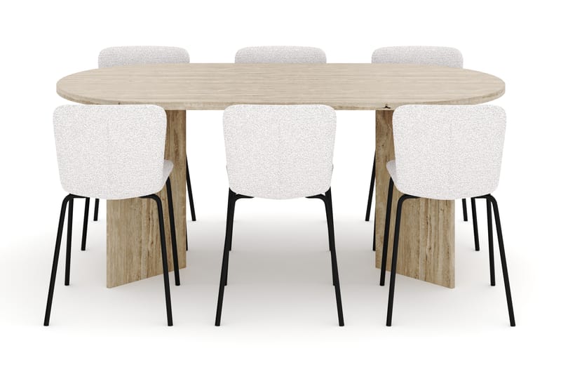 Dano Matbord 180 cm med 6 Katy Matstolar - Travertin / Vit - Möbler - Bord & matgrupp - Matgrupp