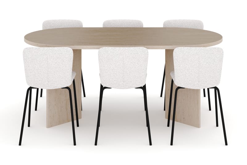 Dano Matbord 180 cm med 6 Katy Matstolar - Travertin / Vit - Möbler - Bord & matgrupp - Matgrupp