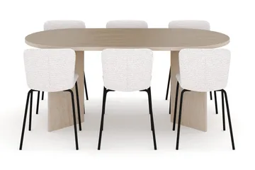 Dano Matbord 180 cm  med 6 Katy Matstolar - Travertin / Vit - Möbler - Bord & matgrupp - Matgrupp