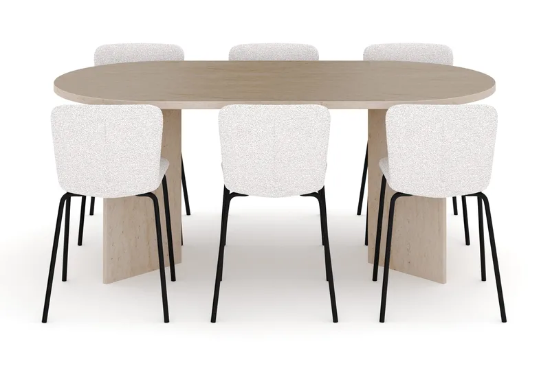 Dano Matbord 180 cm  med 6 Katy Matstolar - Travertin / Vit - Möbler - Bord & matgrupp - Matgrupp