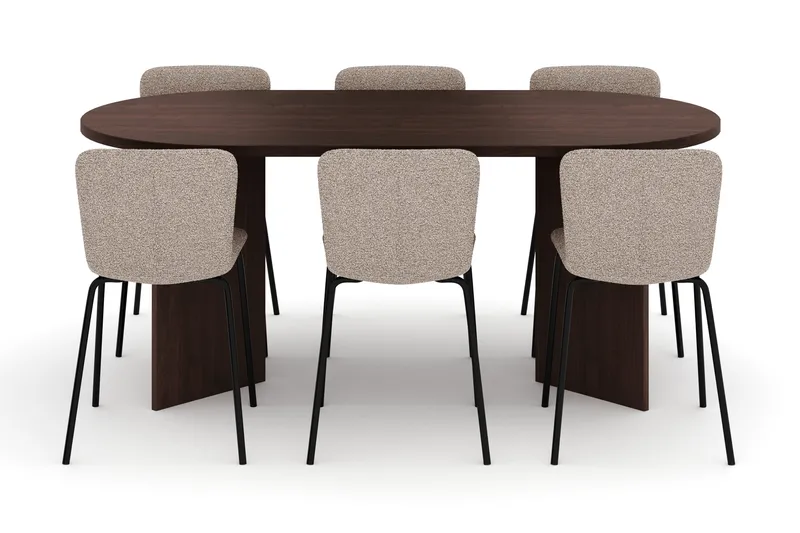 Dano Matbord 180 cm  med 6 Katy Matstolar - Valnöt / Greige - Möbler - Bord & matgrupp - Matgrupp