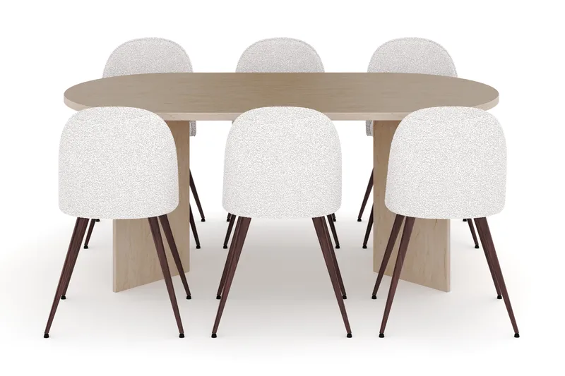Dano Matbord 180 cm med 6 Naira Plus Matstolar - Travertin / Vit - Möbler - Bord & matgrupp - Matgrupp
