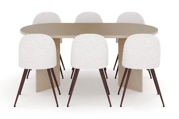 Dano Matbord 180 cm  med 6 Nibe Plus Matstolar - Travertin / Vit - Möbler - Bord & matgrupp - Matgrupp