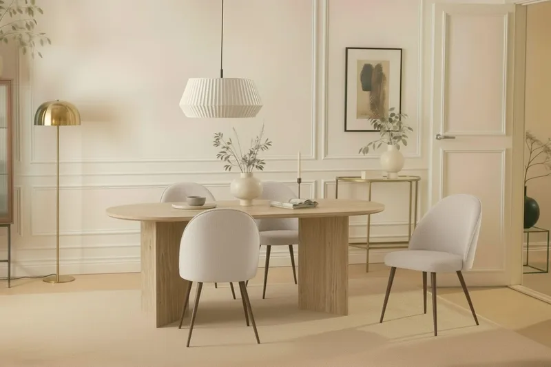 Dano Matbord 180 cm  med 6 Nibe Plus Matstolar - Travertin / Vit - Möbler - Bord & matgrupp - Matgrupp