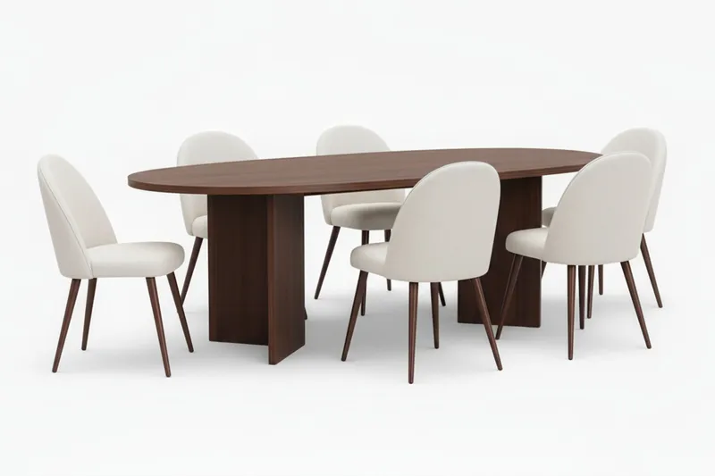 Dano Matbord 180 cm med 6 Nibe Plus Matstolar, Vit/Brun