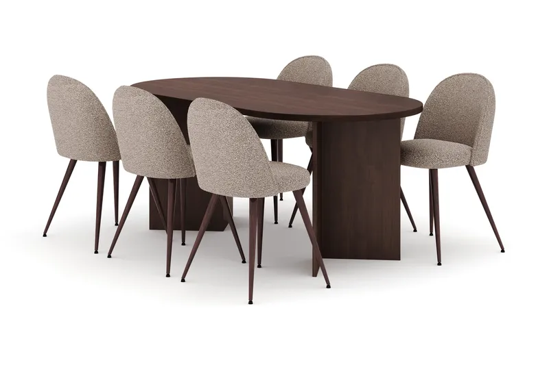 Dano Matbord 180 cm  med 6 Nibe Plus Matstolar - Valnöt / Greige - Möbler - Bord & matgrupp - Matgrupp